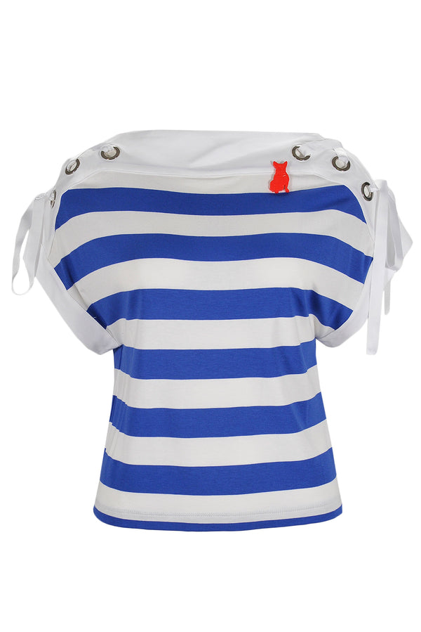 Camiseta rayas criss-cross con broche