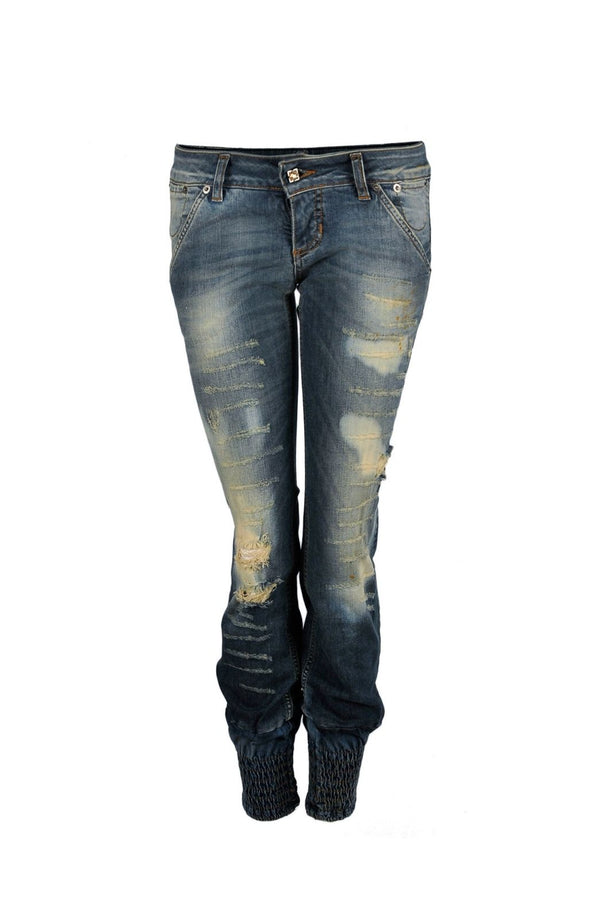 Jeans efecto desgastado bajo engomado