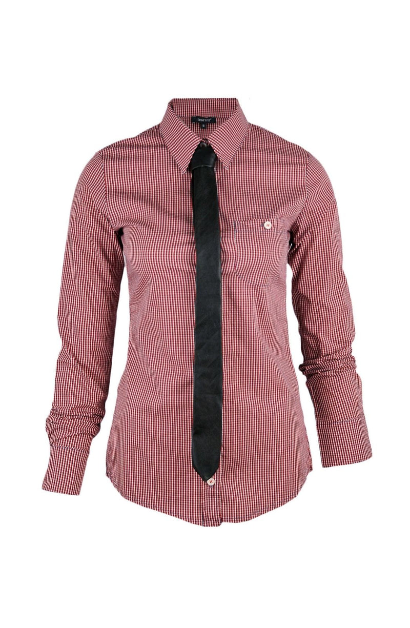 Camisa cuadros con corbata ecopiel